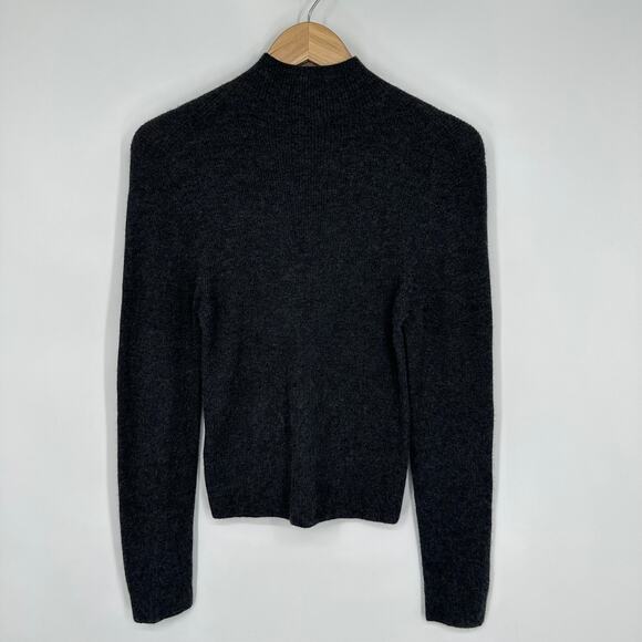 Quince 100% Cashmere Featherweight Ribbed Mock Neck Turtleneck Sweater Gray - Picture 9 of 15